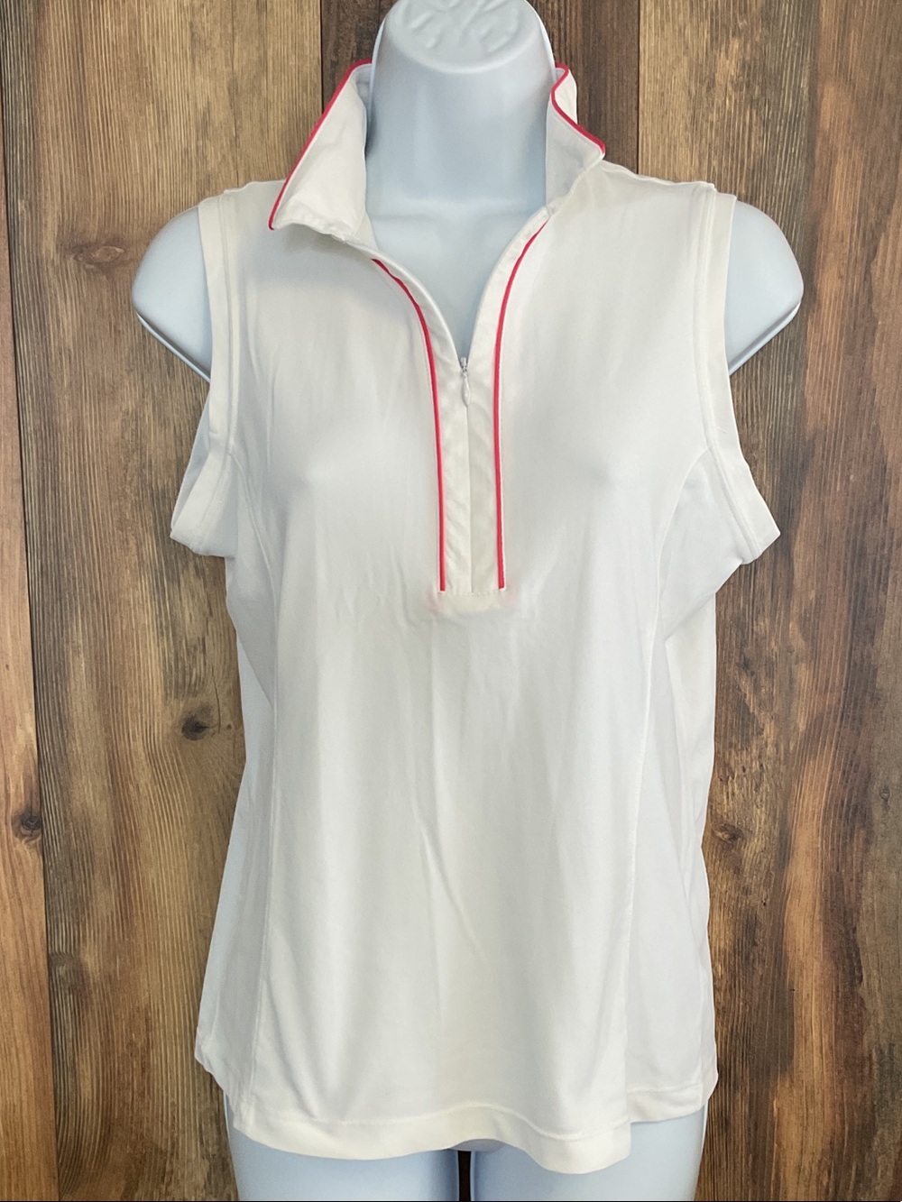 Lija White Sleeveless Polo Tank with Pink Piping S 405B